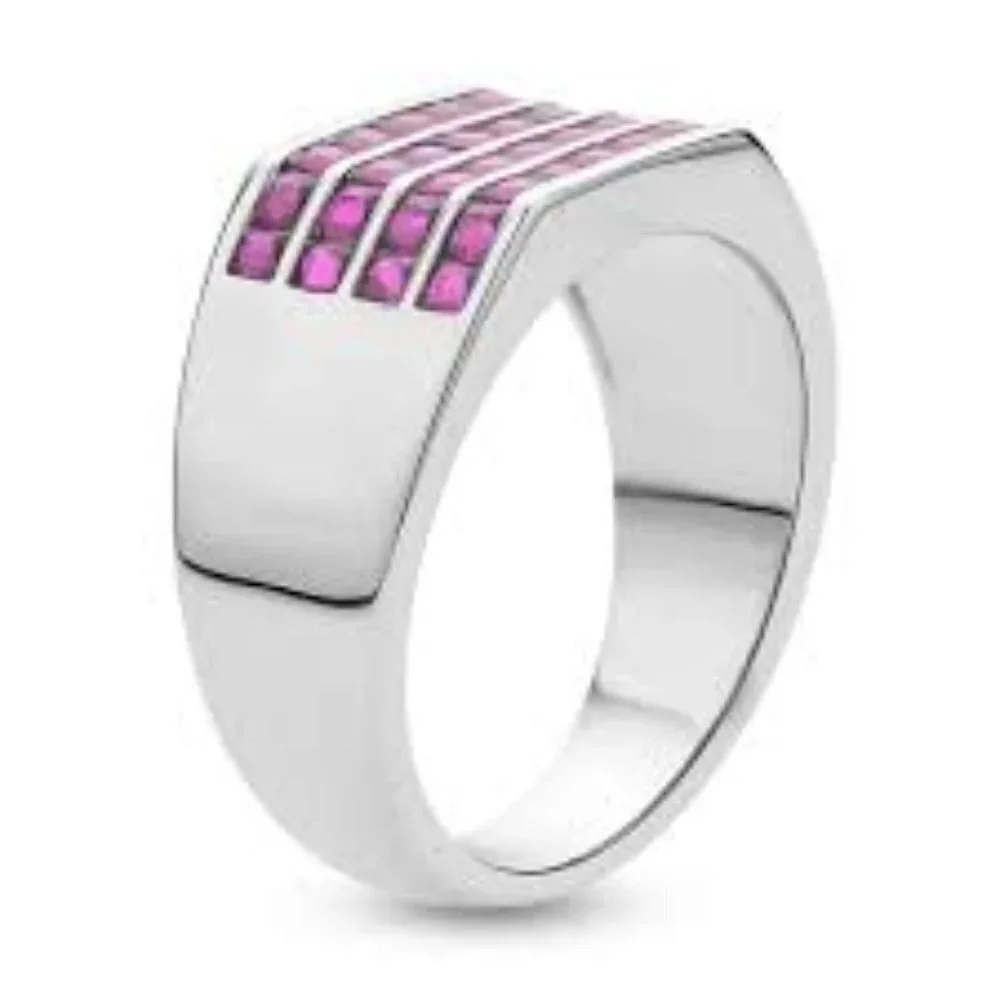 Simulated Ruby Color Diamond Men's Ring in Silvertone 2.50 ctw Size 12
